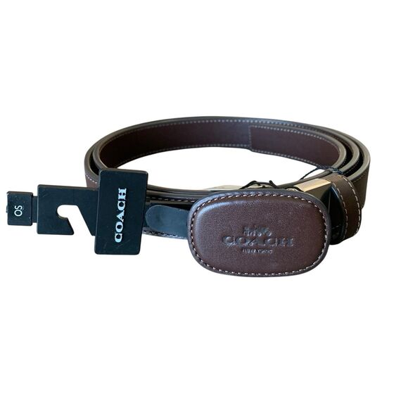Coach Belt Plaque Buckle One Size CW737 42” Maple Brown Leather Silver-Tone NWT - Picture 1 of 14